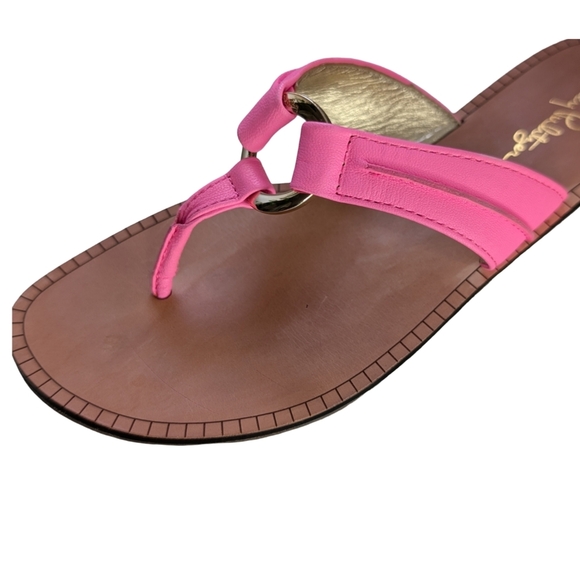 Lilly Pulitzer McKim Pink Tropics Leather T-Strap Sandals Size 6.5 - Nearly New - Picture 3 of 9